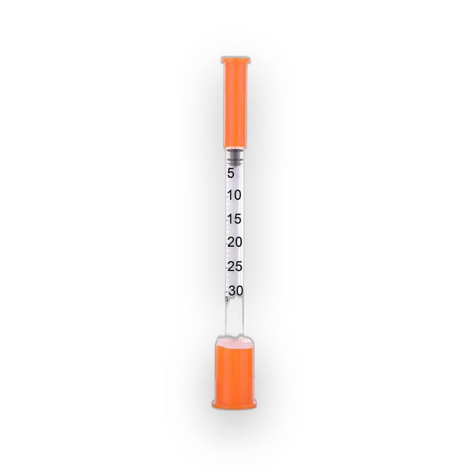 U-100 0.3ml/cc Syringes with 31Ga-5/16 Inch (8mm), Pack of 100